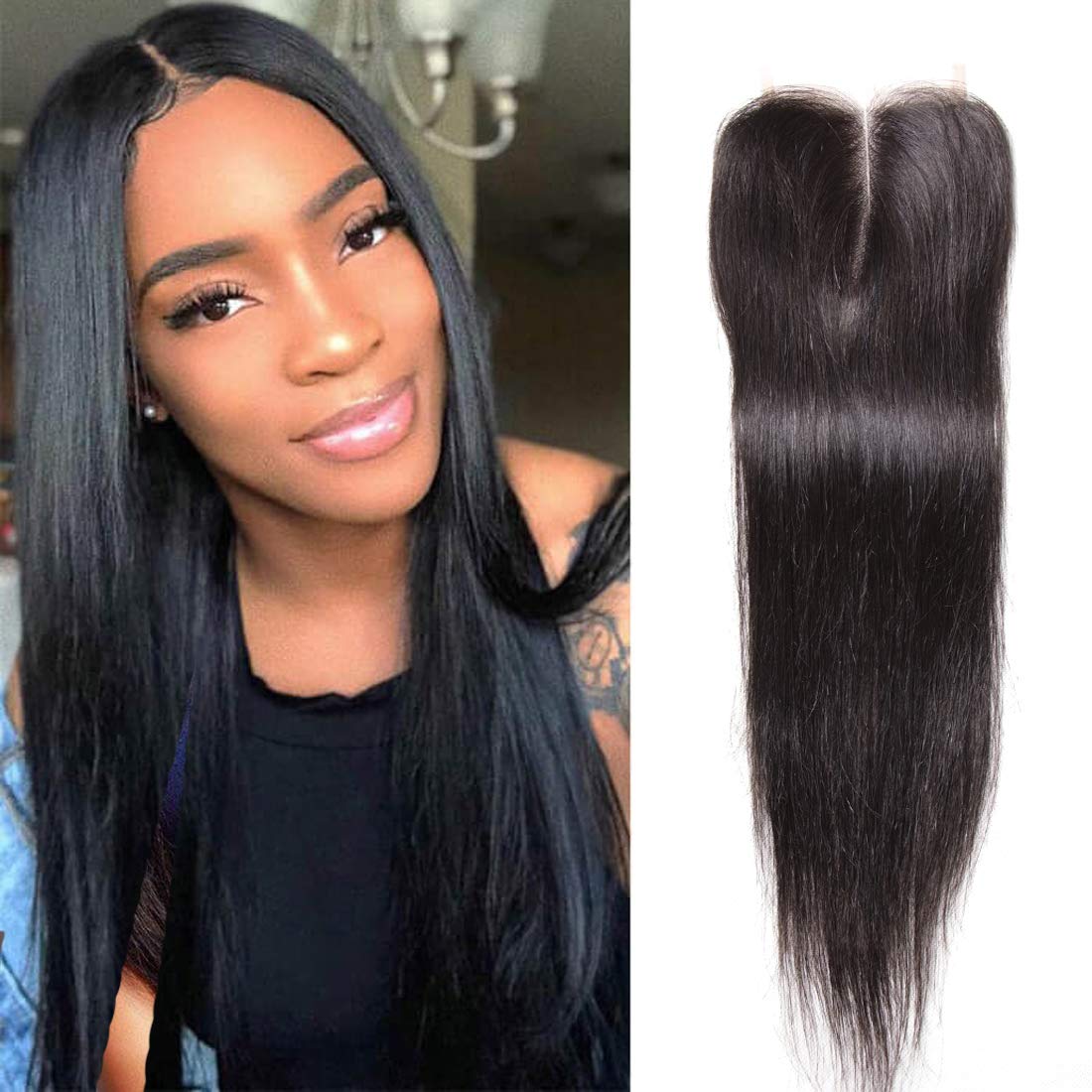 3 Bundles of Indian Bone Straight Human Hair with Closure HD Lace V300