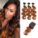4 Bundles of Body Wave Brown Human Hair Bundles with Closure With 4X4 Lace Free V783