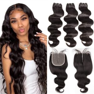 Body wave Human Hair 3 Bundles Closure