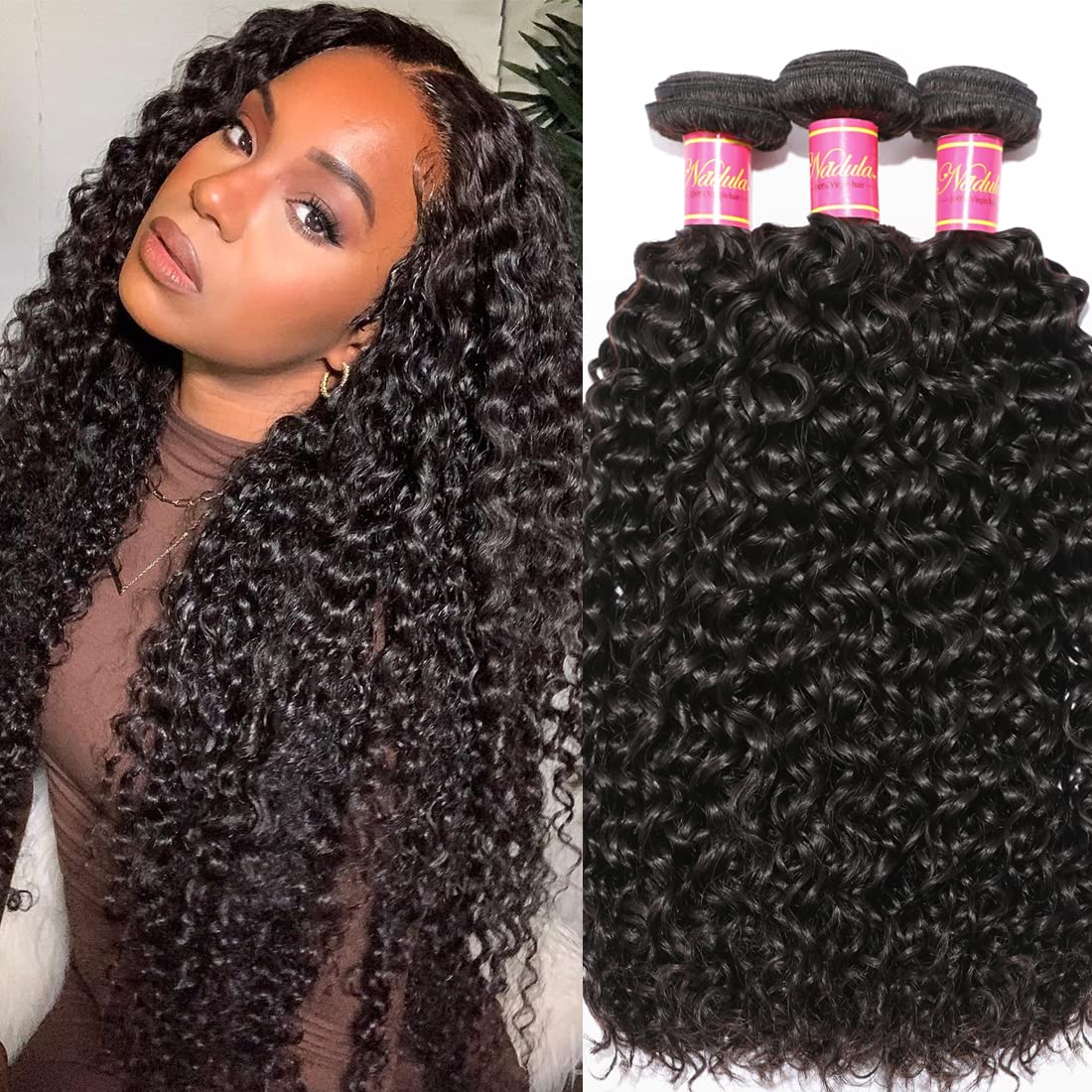 3 Bundles, 10A Dark Blonde Curly Weave Human Hair Extensions V563