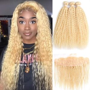 3 Bundles of Peruvian Blonde Kinky Curly Human Hair  V675