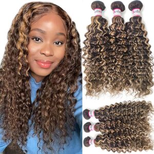 3 Bundles Vietnamese Deep Curly Wave Human Hair 12A Brown Blonde