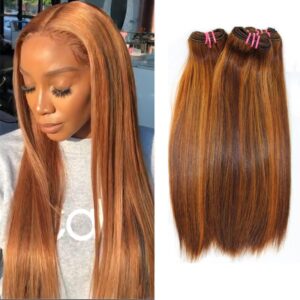 3 Bundles of Brown Super Double Drawn Peruvian Bone Straight Human Hair V119