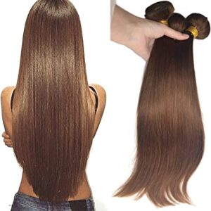 3 Bundles of Medium Brown Vietnamese Straight Human Hair Wig Bundles With Closure Human Hair CD38U