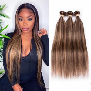 3 Bundles of Brazilian Straight Human Hair Bundles Ombre Brown Straight Hair CD434
