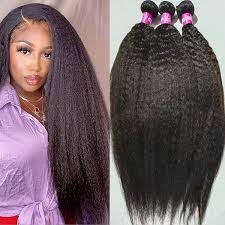 3 Bundles of Kinky Straight Human Hair Wig Bundles With Closure Huamn Hair CD237T