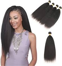 4 Bundles of Kinky Straight Human Hair Wig Bundles With Closure Huamn Hair Bundles Lace Front Wigs For Black Women Human Hair Pre Plucked 100 Unprocessed Hair Extensions Natural Color CD32F