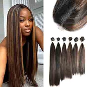 3 Bundles of Medium Brown Indian Straight Human Hair Wig Bundles With Closure Human Hair CD23P